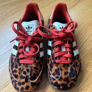 Adidas Leopard Print Samba Sneakers with Red-Orange Accents